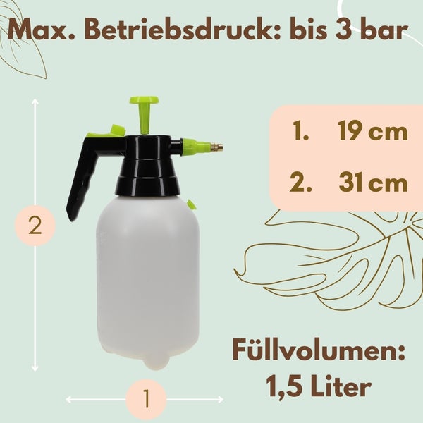 Drucksprüher mit 1,5 Liter Füllvolumen und maximal 3 bar Betriebsdruck