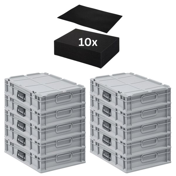 PROREGAL SparSet 10 x Eurobox NextGen Portable Mit Rasterschaumstoff und Schaumstoffeinlage HxBxT 13,5 x 40 x 60 cm 23 Liter Eurobehälter Transportbox