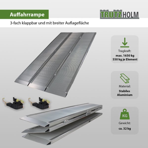 DREIBREIT by TRUTZHOLM 3-fach Auffahrrampe klappbar 175cm Tragkraft 1650kg Alu geriffelt Verladerampe