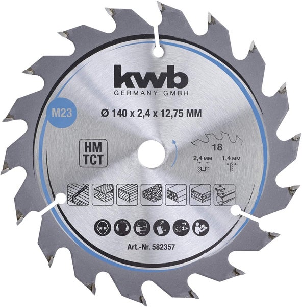 kwb Kreissägeblatt 140 x 12,75 mm, schneller Schnitt, Sägeblatt geeignet für Weich- und Hartholz, Tischlerplatten und Spanplatten