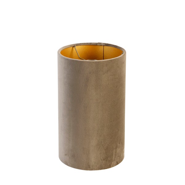 Lampenschirm aus Velours taupe mit goldener Innenausstattung 15/15/25