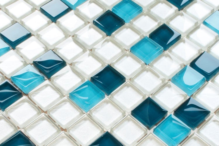 Glasmosaik auf Netz für Bad und Küche 30cm x 30cm  - Blue dream