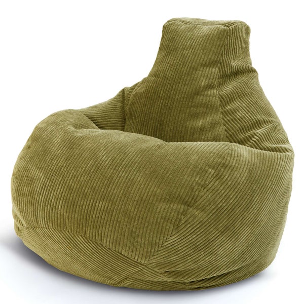 Green Bean Sitzsack mit Rückenlehne 80x80x90cm - Gaming Chair mit 230L Füllung Cordstoff - Bean Bag Bodenkissen Lounge Sitzhocker Relax-Sessel Gamer Gamingstuhl Grün