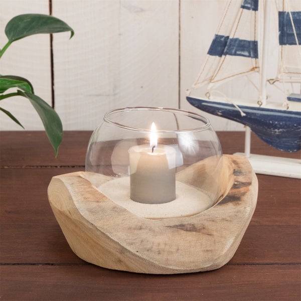 Windlicht  Nuria 18x11x15 cm, Wurzelholz, mit Glaseinsatz naturfarben