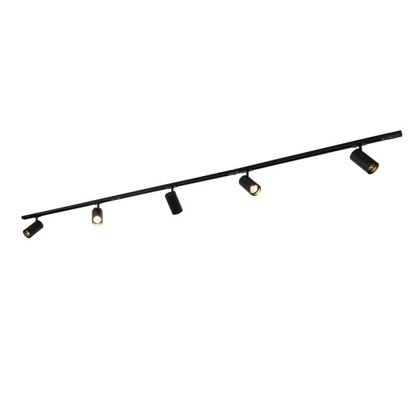 Schienenstrahler Set mit fünf verstellbaren LED Spots an einer geraden Stromschiene