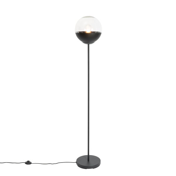 QAZQA - Retro Retro-Stehleuchte I Stehlampe I Standleuchte I Lampe I Leuchte schwarz mit klarem Glas - Eclipse I Wohnzimmer I Schlafzimmer - Länglich - LED geeignet E27