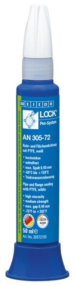 WEICONLOCK® AN 305-72 Rohr- und Flächendichtung | mit PTFE, mittelfest, mit Trinkwasserzulassung | 50 ml | weiß