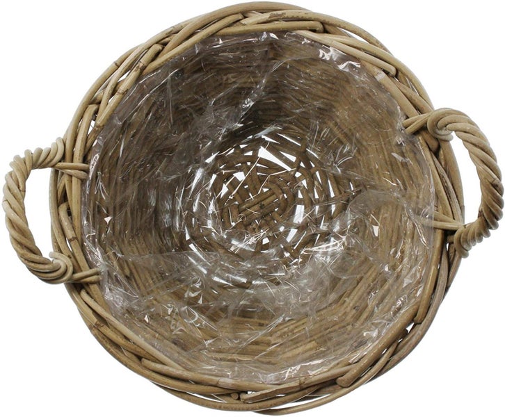 Dekoleidenschaft Pflanzkorb Rustikal Ø 35x25 cm groß, aus Rattan, rund, grau, Blumentopf, Pflanzkübel, Pflanztopf für Draußen, Blumenkübel