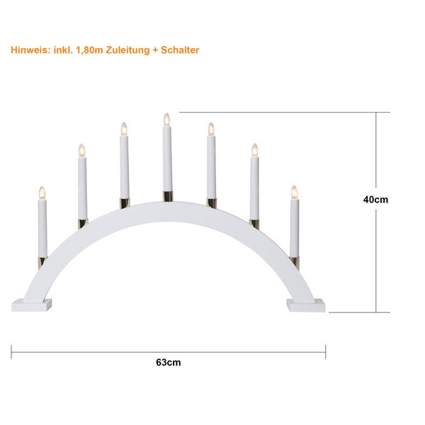 Weihnachtsleuchter mit sieben Kerzen und der Kennzeichnung IP20