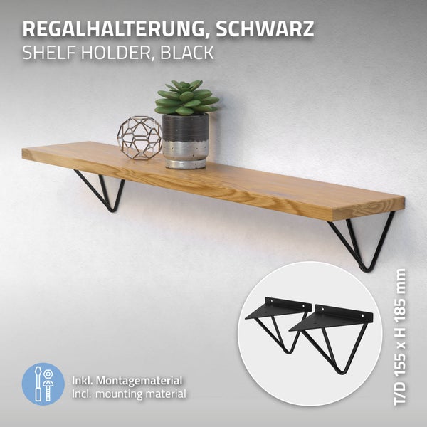 ML-Design 4 Stück Regalhalterung 160 mm, Schwarz, Metall, Dreieckige Regalhalterungen, Schwebe Regalwinkel, Haarnadel Wandhalterung, Prisma Regalträger für Wandmontage, Hairpin Wandregal Wandkonsole