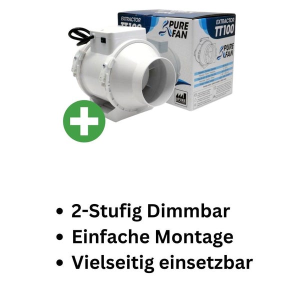 Mixed Inline Rohrlüfter 150 mm – 2-stufig dimmbar, 405/520 m³/h, für Grow-Abluft, Zuluft, Küche, Bad & Büro, Komplettset