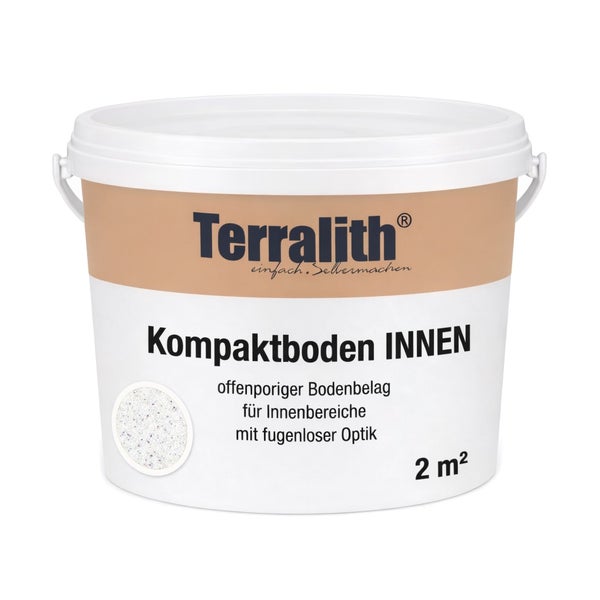 Terralith Kompaktboden Innen, offenporiger Bodenbelag für Innenbereiche, fugenlose Optik, Eimer für 2 Quadratmeter
