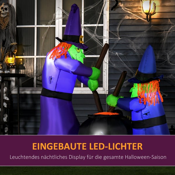 HOMCOM Aufblasbare Hexenmit LED Beleuchtung, 170x60x180cm, Polyester, Blau
