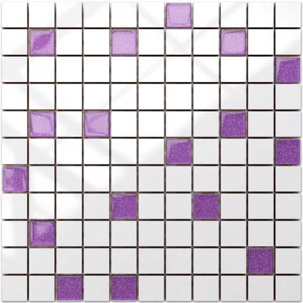 Keramikmosaik auf Netz für Bad oder Küche 30cm x 30cm - White-violet