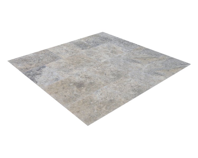 Wohnrausch Travertin Fliesen SILVER GREY 61 x 40,6 x 1,2 cm, getrommelt, grau