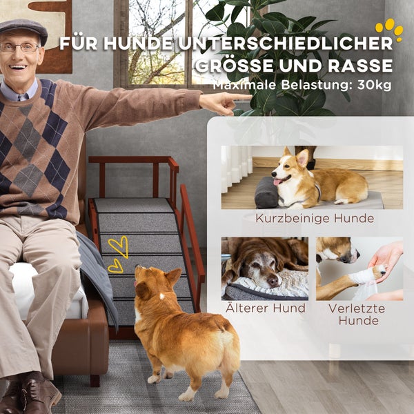 PawHut Hunderampe Haustierrampe mit abnehmbaren Geländern, Rutschfest Kofferraumrampe, Hundeeinstiegshilfe für Haustiere bis 30 kg, 125 x 40 x 56 cm, Grau