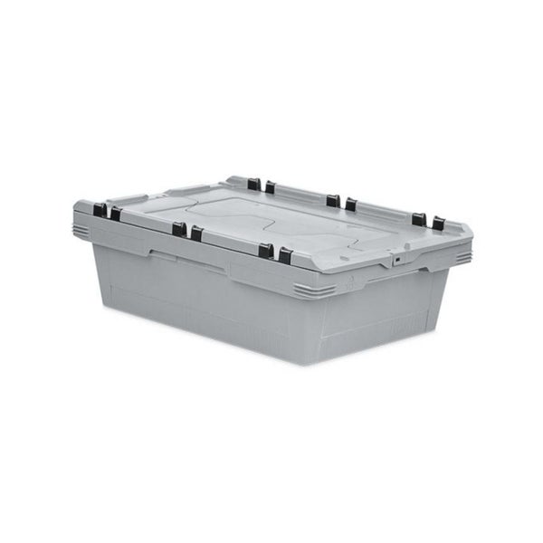 Mehrere graue Aufbewahrungsboxen aus Kunststoff mit Deckel