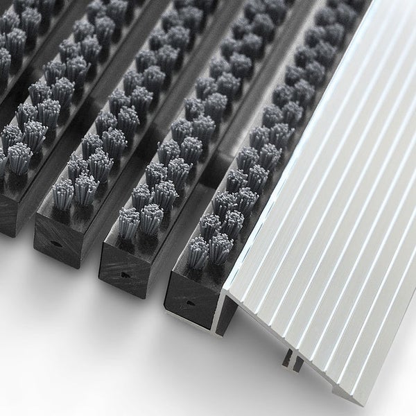 FLOORDIREKT Fußmatte - Profi Brush - Schmutzfangmatte mit Alu-Rahmen - Grau 50 x 80 cm