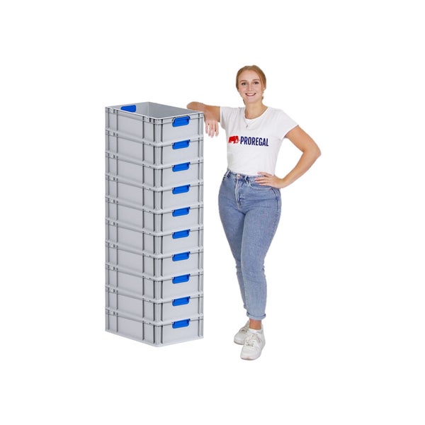 PROREGAL Spar Set 10x Eurobox Nextgen Color Mit Auflagedeckel & Schiebeschnappverschlüsse HxBxT 17 x 40 x 60 cm Griffe Blau Geschlossen Glatter Boden