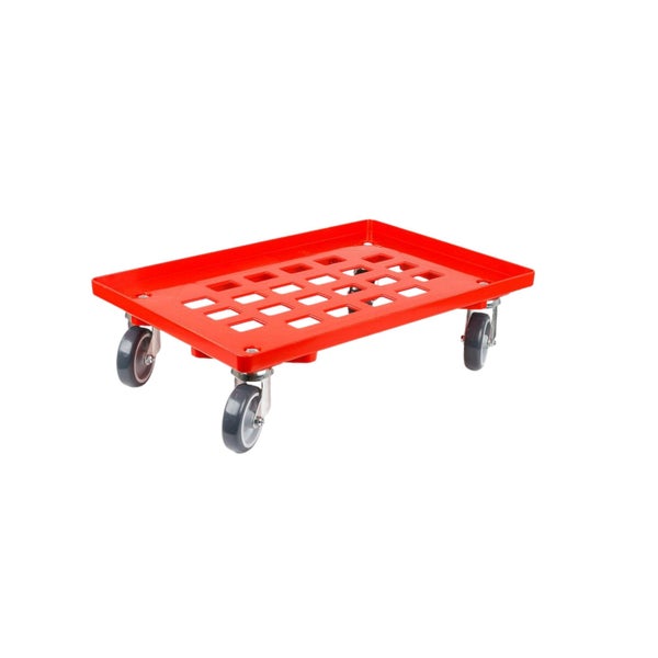 PROREGAL Transportroller für Euroboxen 60 x 40 cm mit Gummiräder Rot Gitter/Rasterdeck 4 Lenkrollen Traglast 300 kg