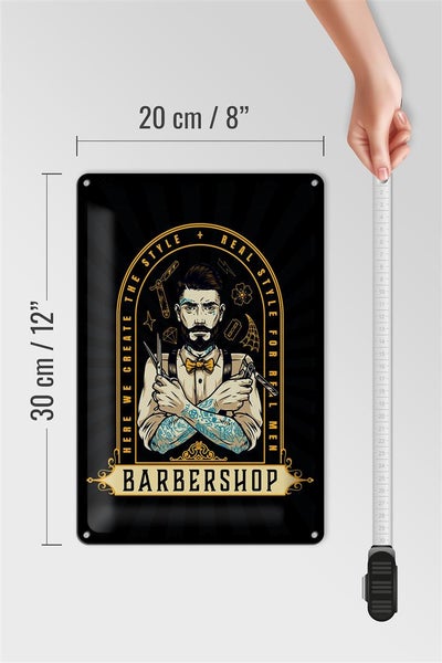 Blechschild Spruch Barbershop Here we greate Style 20x30cm