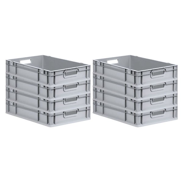 PROREGAL Spar Set 8x Eurobox Nextgen Economy Mit Scharnierdeckel & Gelben Schiebeschnappverschlüssen Griffe Offen HxBxT 12 x 40 x 60 cm 23 Liter