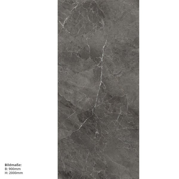 Marmor Dunkelgrau, 90x200cm, fugenlose Wandpaneele aus Alu-Verbund 3mm, Duschrückwand