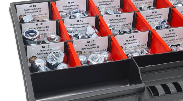 Muttern Sortiment M4-M5-M6-M8-M10-M12 554 tlg. Schraubenbox