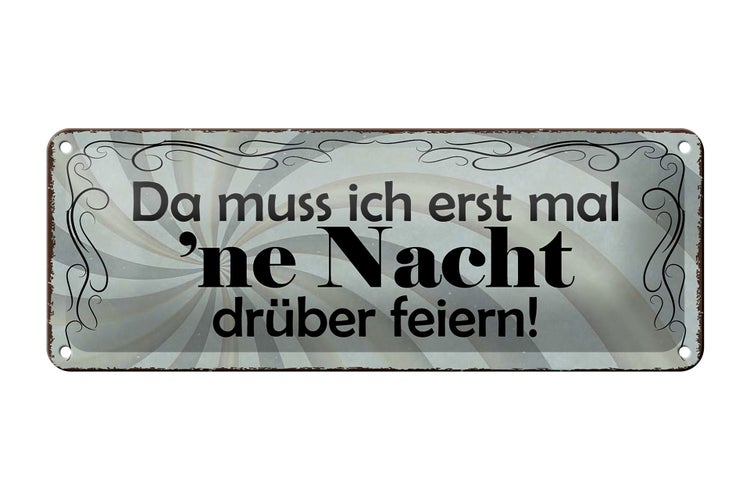 Blechschild Spruch 27x10cm muss erst mal Nacht drüber feiern Dekoration