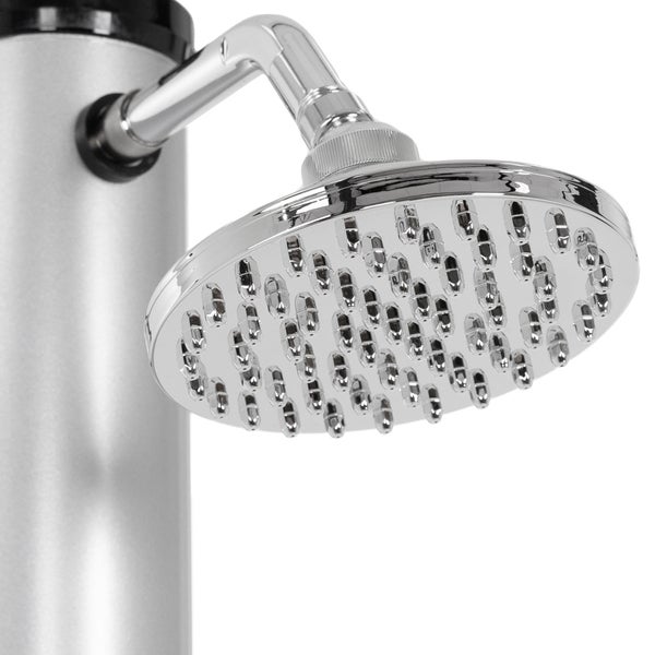 ML-Design Solardusche 35L 217,5cm rund mit Fußdusche und Regenduschkopf Silber-Schwarz, warmes Wasser, 60°C ohne Stromanschluss, mit Gartenschlauch-Anschluss, Solar Gartendusche Außendusche Pooldusche
