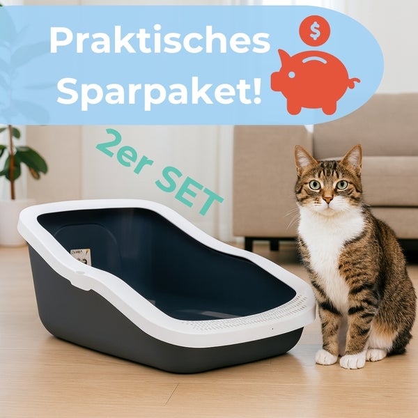 2x XXL Katzenklo Katzentoilette groß Großes Katzenklo 70 cm Katzen Klo offen XXL hoher Rand Katzenklo ohne Deckel Katzenklo XXL große Katzen Jumbo Doppelpack