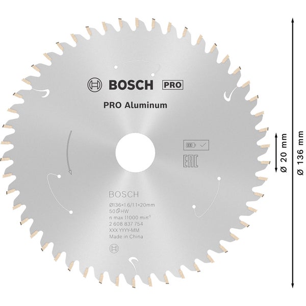 Bosch PRO Aluminium cordless Blatt für Kreissägen 136 x 1,6 x 20 mm - 2608837754
