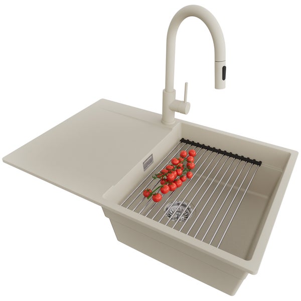 Spüle mit Abtropffläche, Armatur und Abtropfgitter