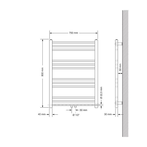 LuxeBath Badheizkörper Sahara 750x800 mm Schwarz matt gerade mit Mittelanschluss Designheizkörper Handtuchwärmer Handtuchtrockner Handtuchheizkörper Handtuchheizung Handtuchheizer Badezimmer Heizung