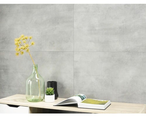 Wandgestaltung mit grauen Fliesen im Betonlook