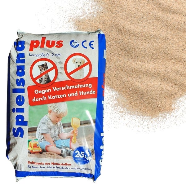 Spielsand Plus 25 Kg 0-2 mm TÜV Nord Spielkasten Sand für Sandkasten Kinderspielsand Quarzsand Staubfrei Tierabweisend