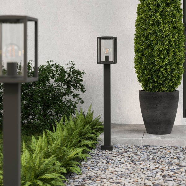 Lucande Außenleuchte Ferda (spritzwassergeschützt (Modern) in Schwarz aus Aluminium (1 flammig, E27) - Wegeleuchte Pollerleuchte Wegelampe Sockelleuchte