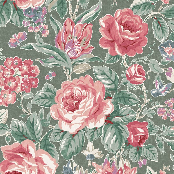 Tapete mit klassischem Blumenmuster und Rosenmotiven im Vintage Stil