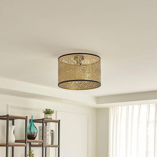Lindby Deckenlampe Yonah (Landhaus, Vintage Rustikal) in Gold / Messing aus Textil (1 flammig E27) - Deckenleuchte Lampe Wohnzimmerleuchte