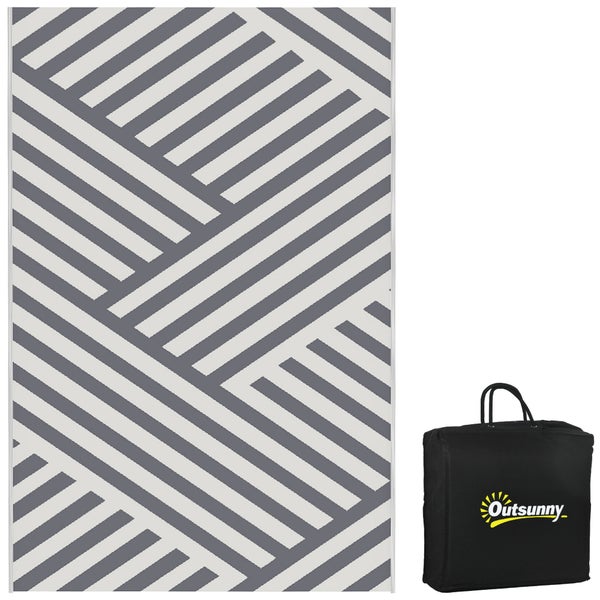Outsunny Outdoor-Teppich, mit Doppelseitigem Design, für Camping, Balkon, 182 x 274 cm, Kunststoff, Hellgrau+Creme