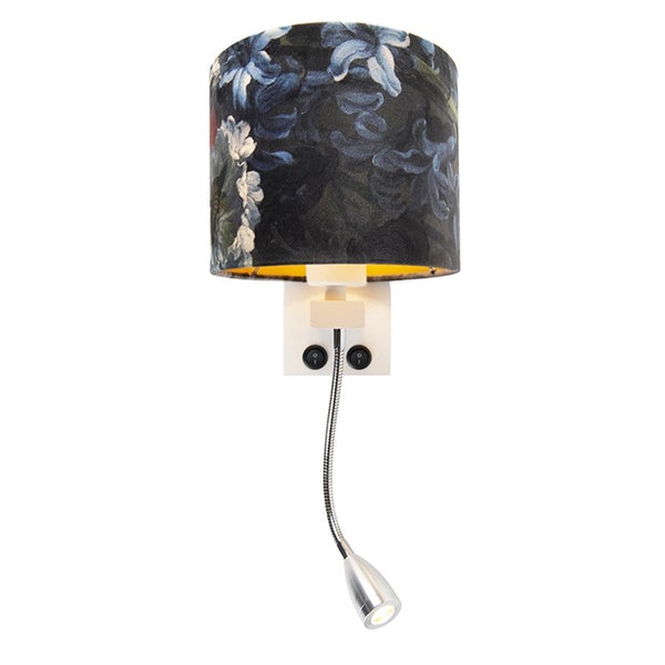 Moderne Wandleuchte weiß mit Schatten Velour Blumen - Brescia