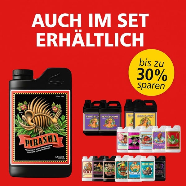 Advanced Nutrients Pflanzendünger wie Piranha als Set erhältlich mit bis zu dreißig Prozent Preisvorteil.