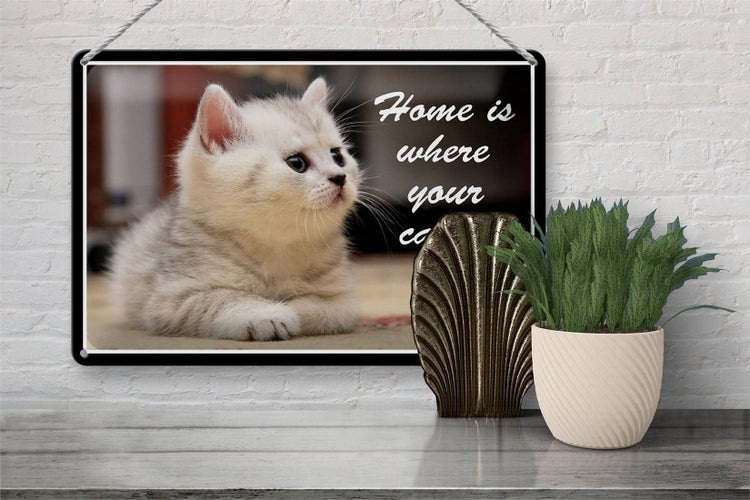 Blechschild Spruch 30x20cm Katze Home is where your cat