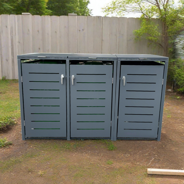 My Mülltonne ALBA 3er Mülltonnenbox, RAL 7016 Anthrazit, 264 x 80 x 116 cm mit Klappdach inkl. Gasdruckdämpfer und SoftClose