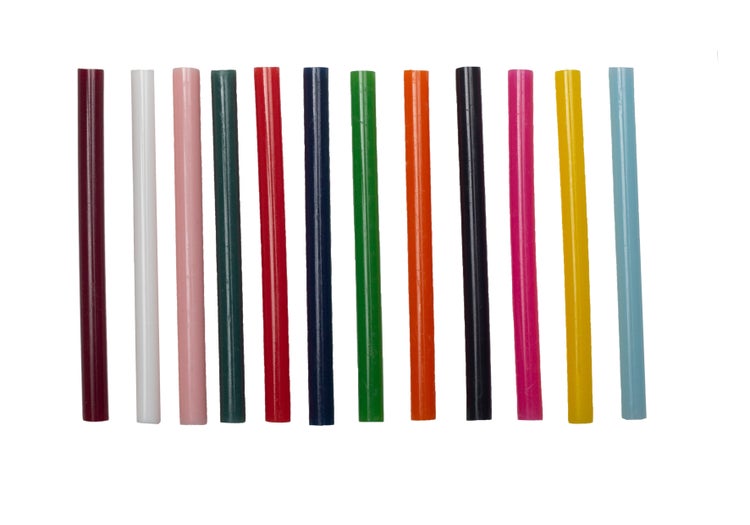 Set mit 12 bunten Hartwachsstangen zum Ausbessern von Holzoberflächen