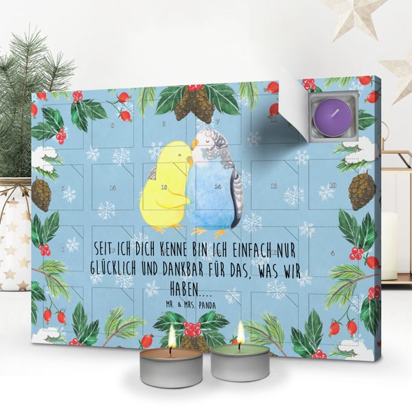 Mr. & Mrs. Panda Duftkerzen Adventskalender Wellensittich Liebe - Blau Pastell