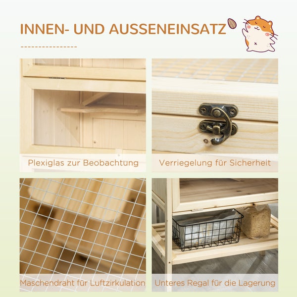 PawHut Kleintierkäfig 5 Etagen mit Gitterdach Rampen Kleintierstall Käfig Nagerkäfig Meerschweinchenstall Tannenholz Naturholz 60 x 40 x 120 cm