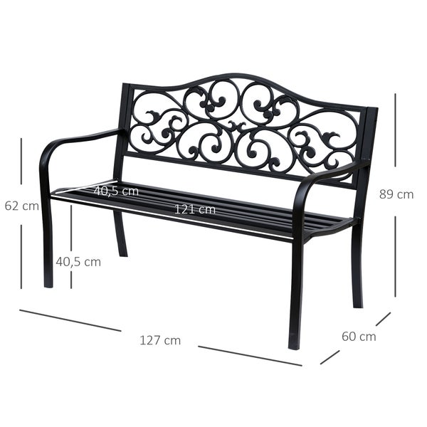 Outsunny 2-Sitzer Gartenbank Parkbank mit ausziehbarem Tisch Sitzbank Bank 240kg belastbar Terrassenbank mit Rücken- & Armlehnen Gartenmöbel für Terrasse, Garten Außenbereich 150x58,5x90 cm Schwarz