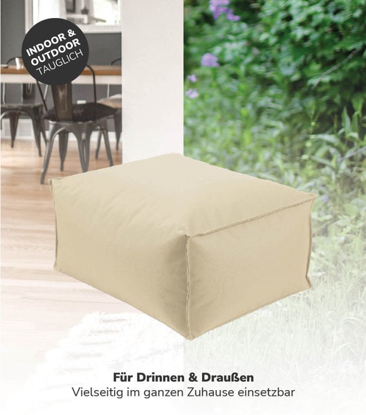 mokebo Outdoor Pouf o. Hocker in Beige 'Der Ruhestifter', Fußhocker mit EPS-Perlen Füllung