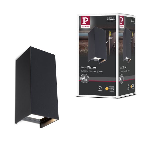 Paulmann Außenwandleuchte House Flame mit 2 mal 3,5 Watt und 3000 Kelvin in der Verpackung
